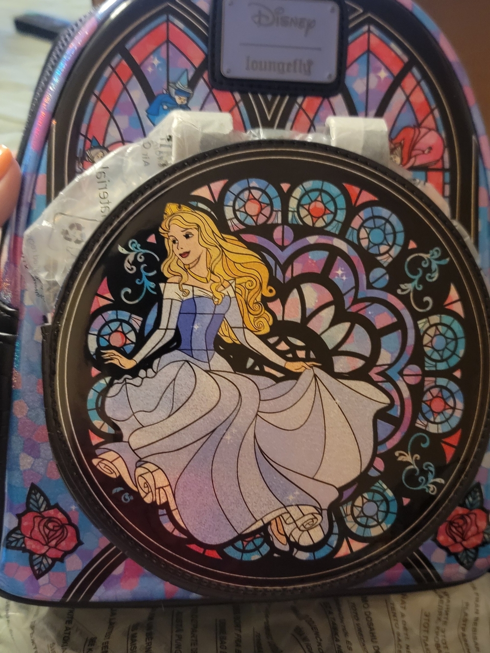 Loungefly Cinderella Stained Glass Mini Backpack in Blue, Purple, Pink